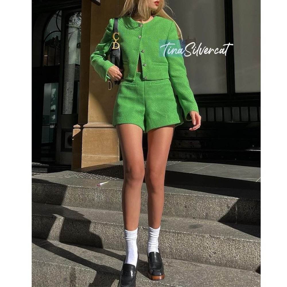 Zara Green Tweed Shorts NWT - Picture 16 of 17